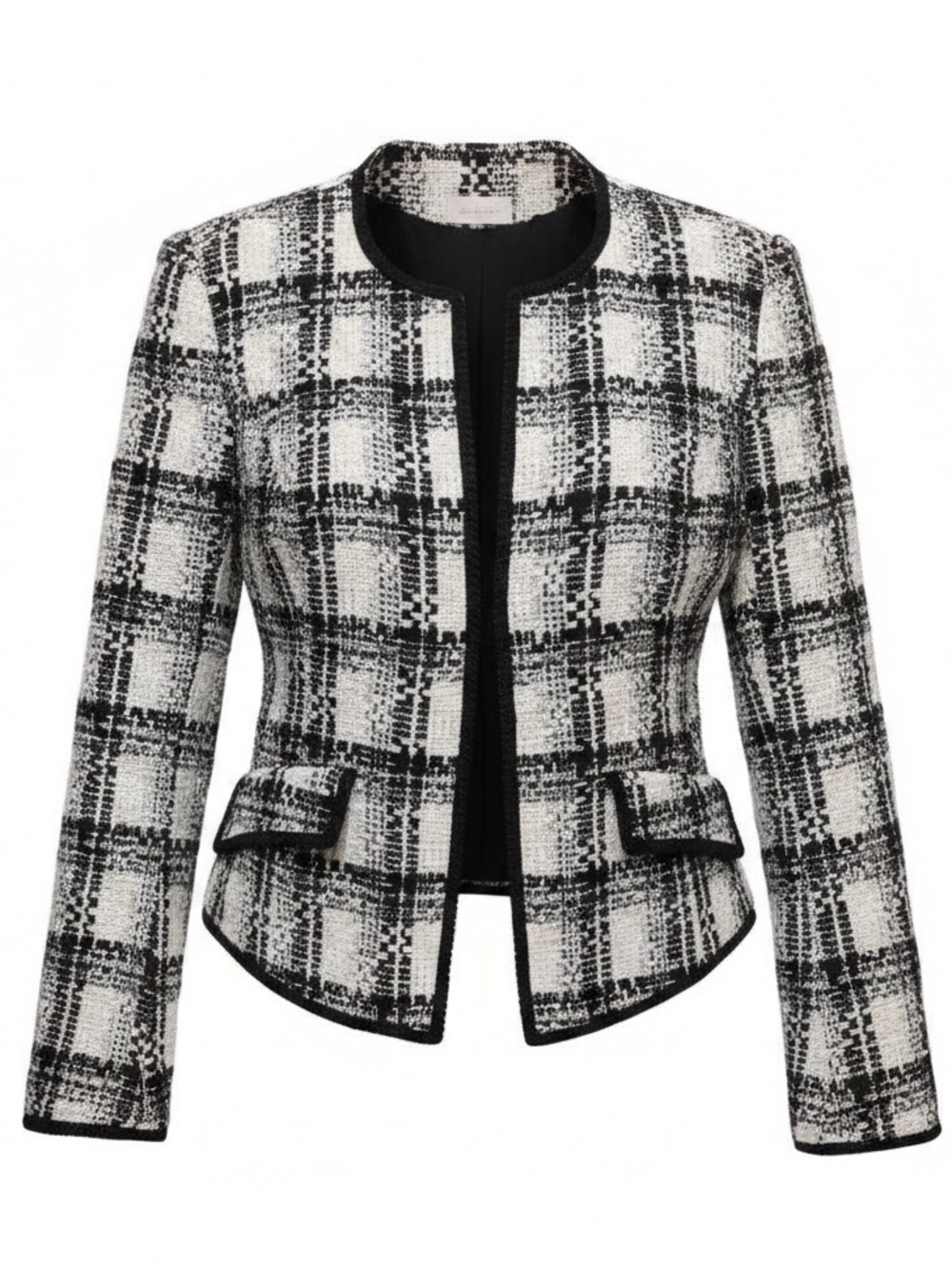 Chico’s Samuela Tweed Bouche Blazer Jacket Black White Plaid Classic Old Money